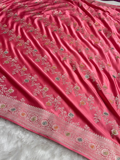 Baby Pink Minakari Banarasi Cross Mashru Silk Saree MS01