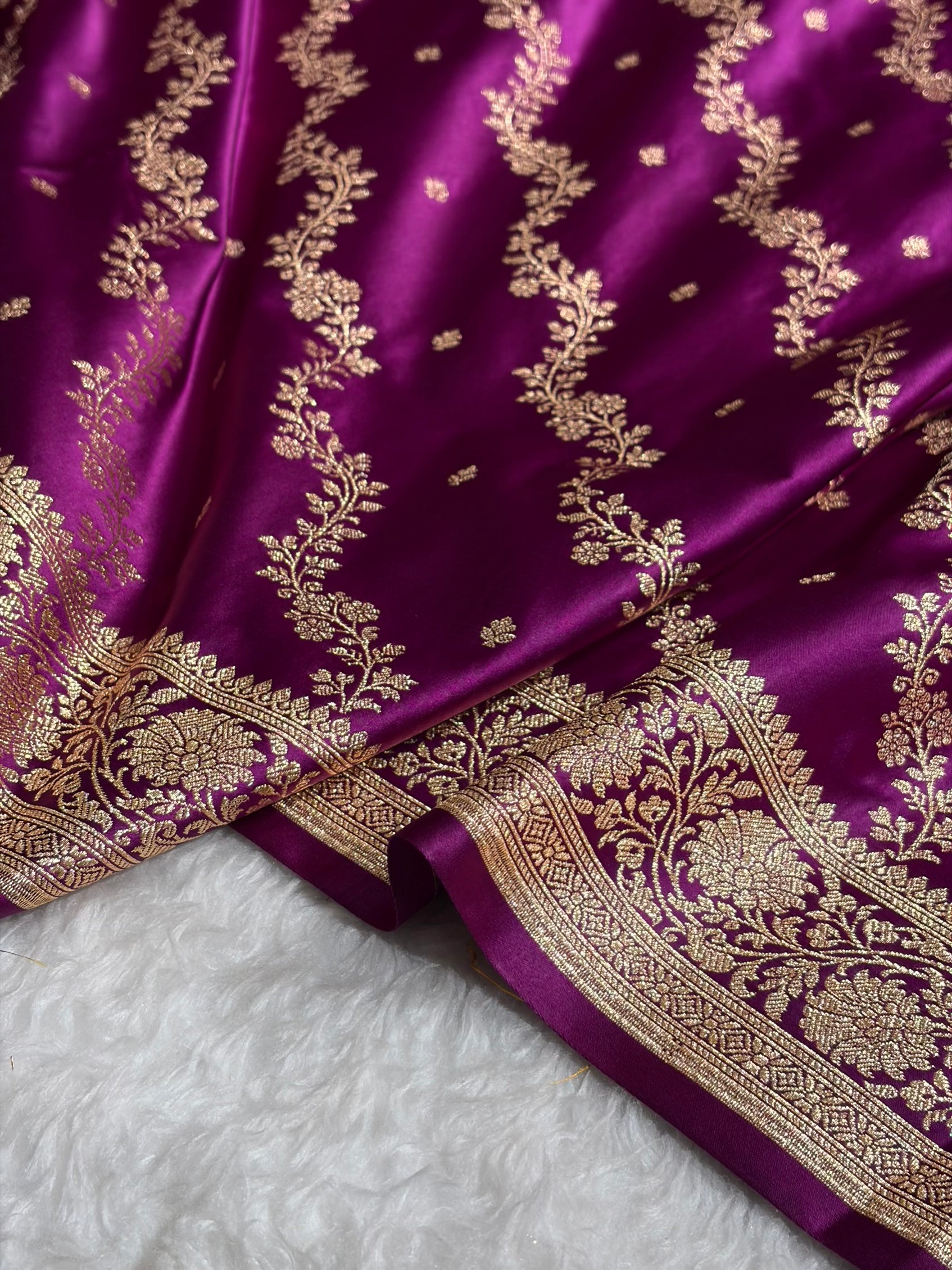 Banarasi Satin Katan Saree With Boota in Dark Magenta Shades SK108