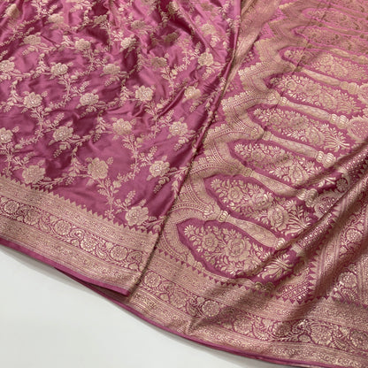 Banarasi Pattern Baby Pink Mashru Silk Saree