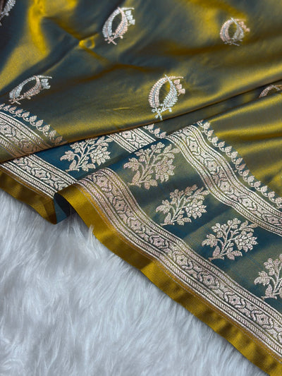 Liril Mehendi Shades Banarasi Boota Pattern Floral Mashru Silk Saree MSM-112