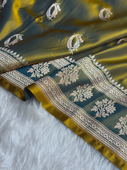 Liril Mehendi Shades Banarasi Boota Pattern Floral Mashru Silk Saree MSM-112