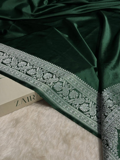 Dark Bottle Green Plain Mashru Silk Saree MS22