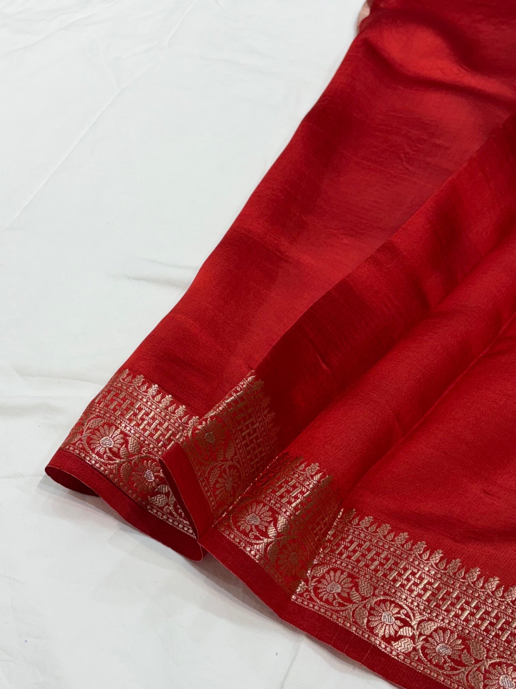 Red Flower Booti Pure Caramel Silk Saree