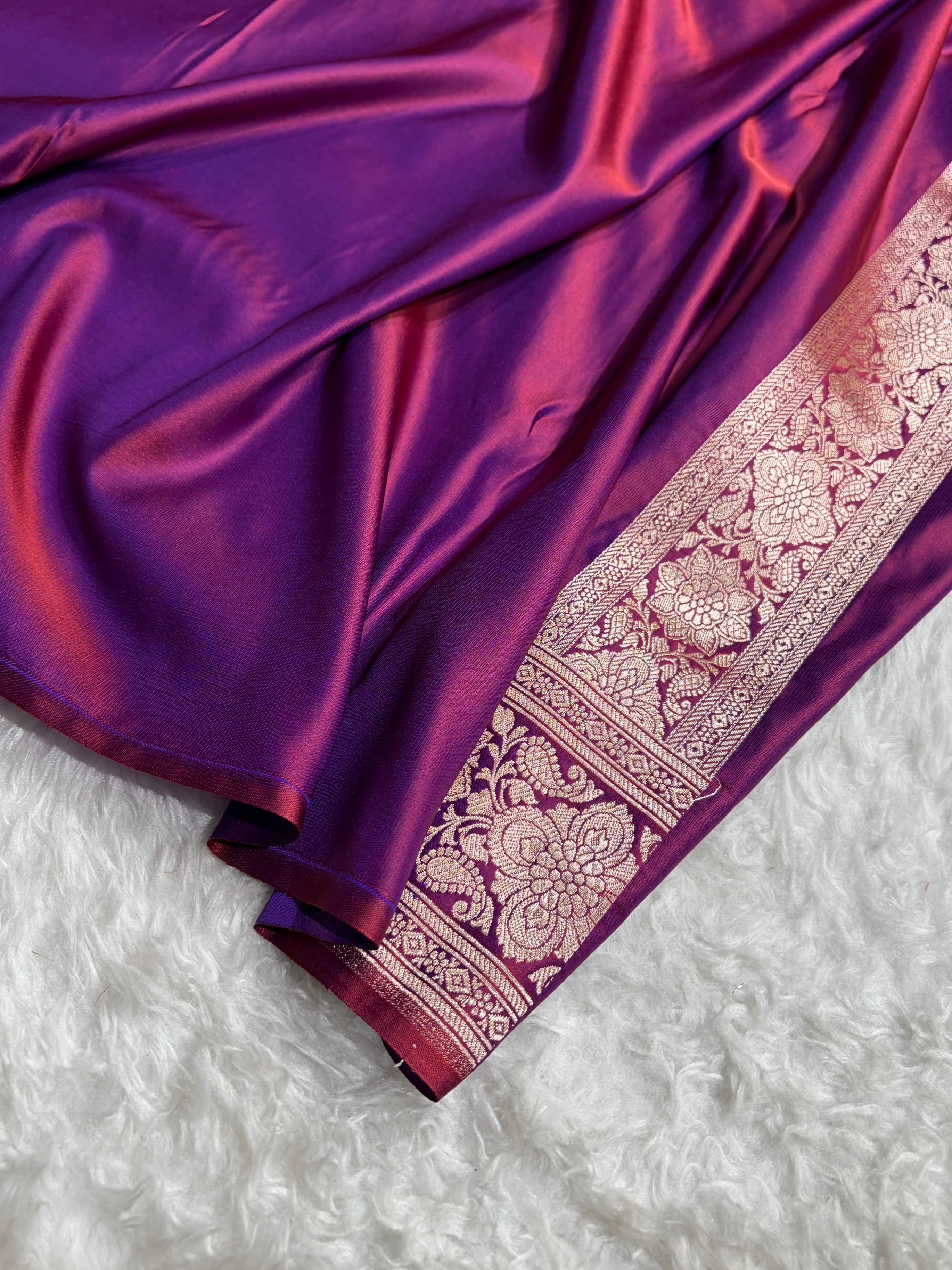 Reddish Magenta Shades Banarasi Boota Pattern Floral Mashru Silk Saree MSM-105