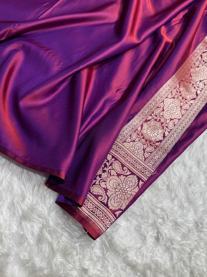 Reddish Magenta Shades Banarasi Boota Pattern Floral Mashru Silk Saree MSM-105