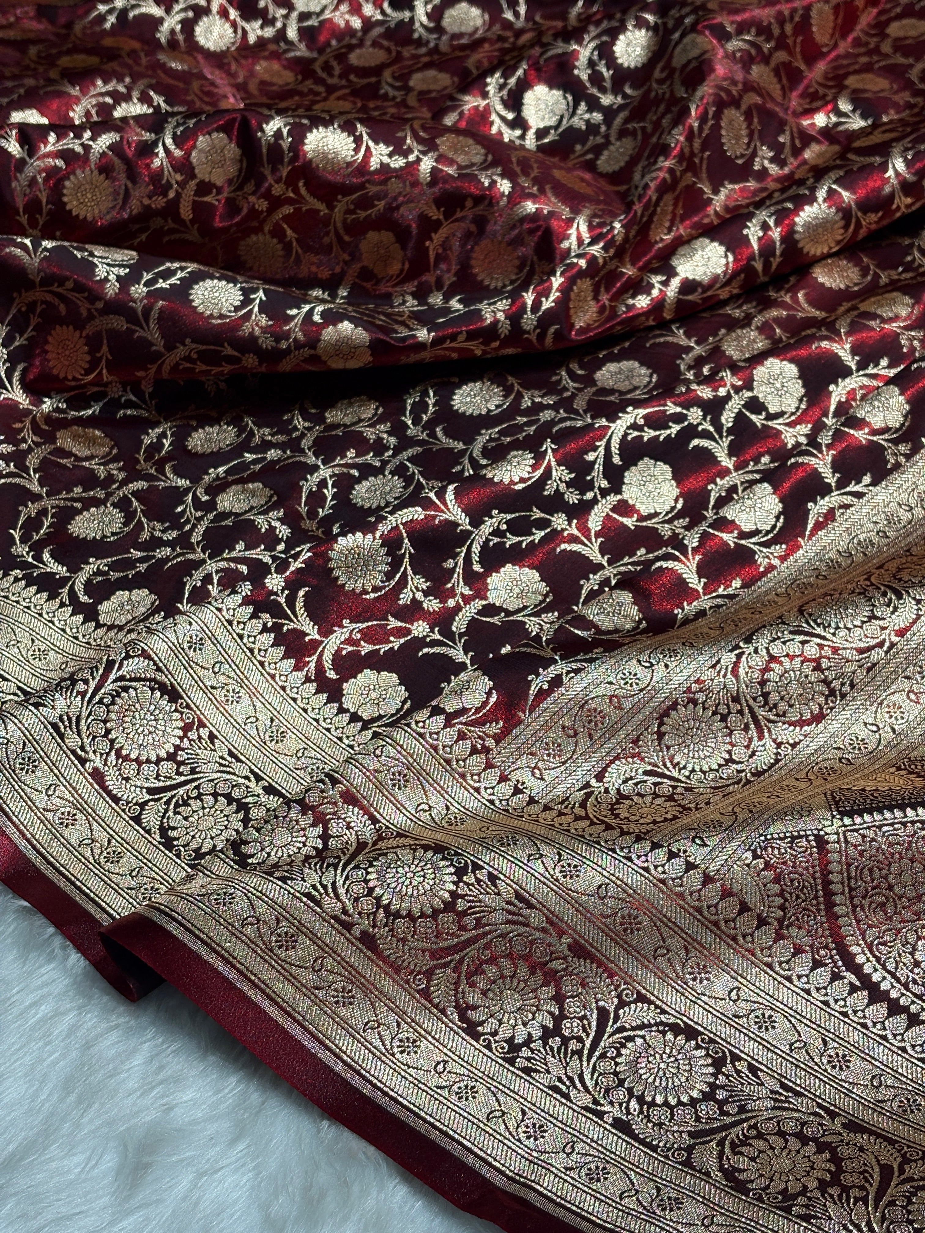 Ultra Light Weight Satin Silk Jaal in Maroon Shades SS13