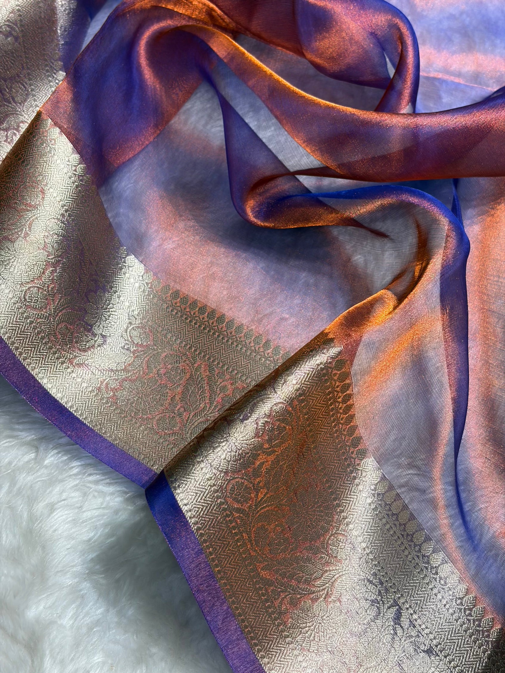 Banarasi Rustic Purple Shades Pure Tissue Silk Saree PT-60
