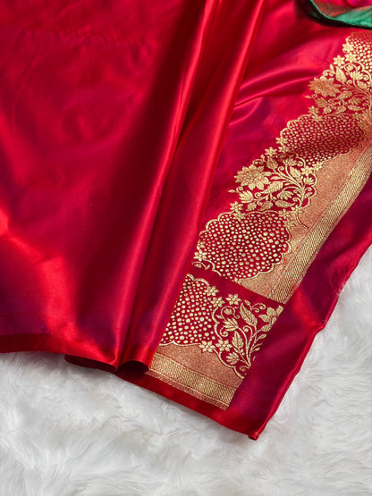 Reddish Magenta Unique Boota Pattern Satin Katan Silk Saree SK70