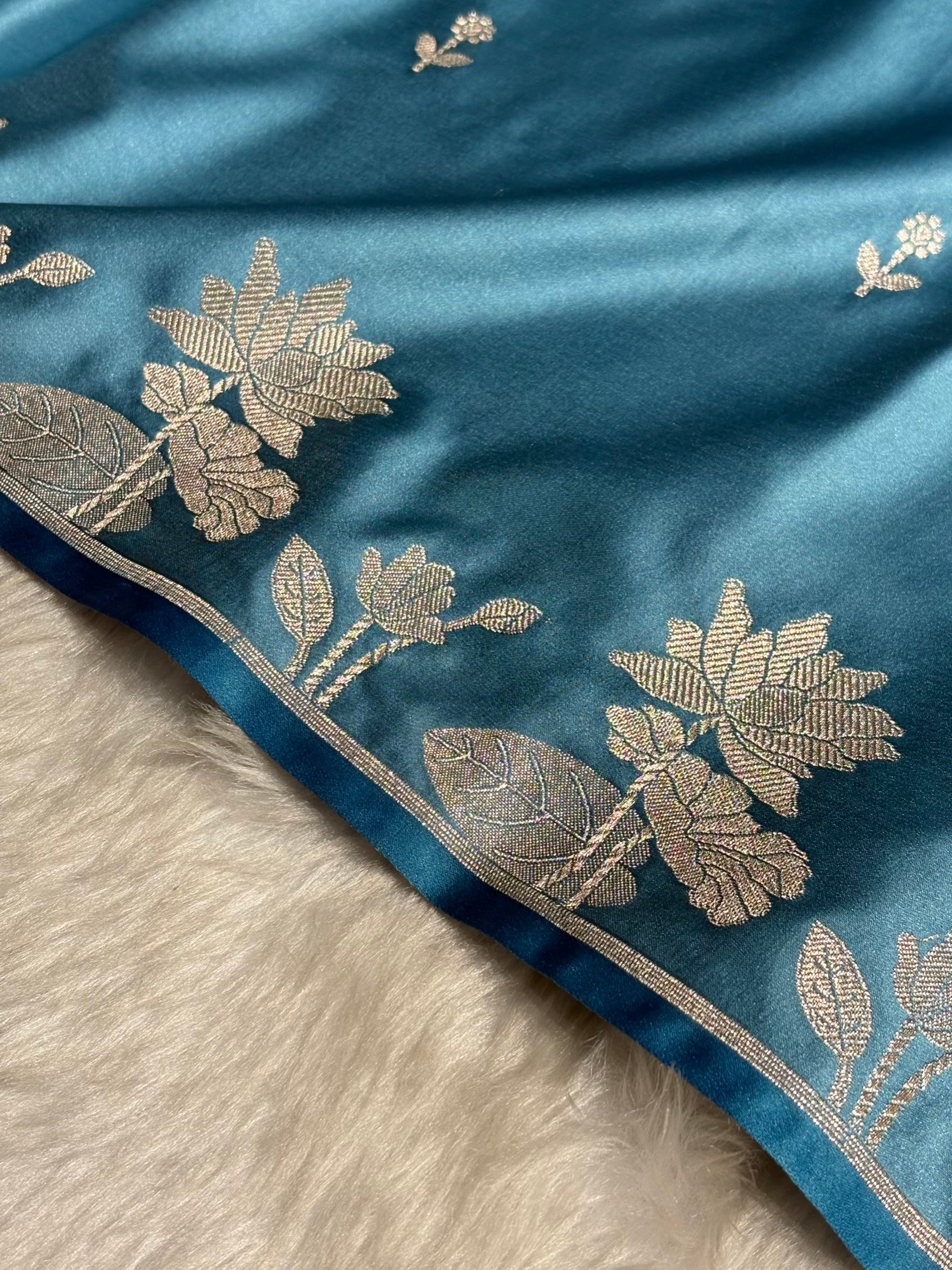 Sky Blue Booti Motif Mashru Silk Saree MS11