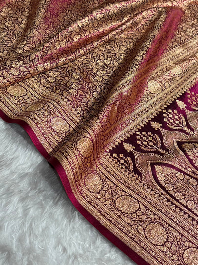 Wine Shades Brocket Satin Silk Saree Banarasi Saree Shades SS30