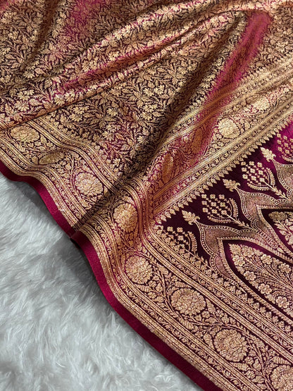 Wine Shades Brocket Satin Silk Saree Banarasi Saree Shades SS30