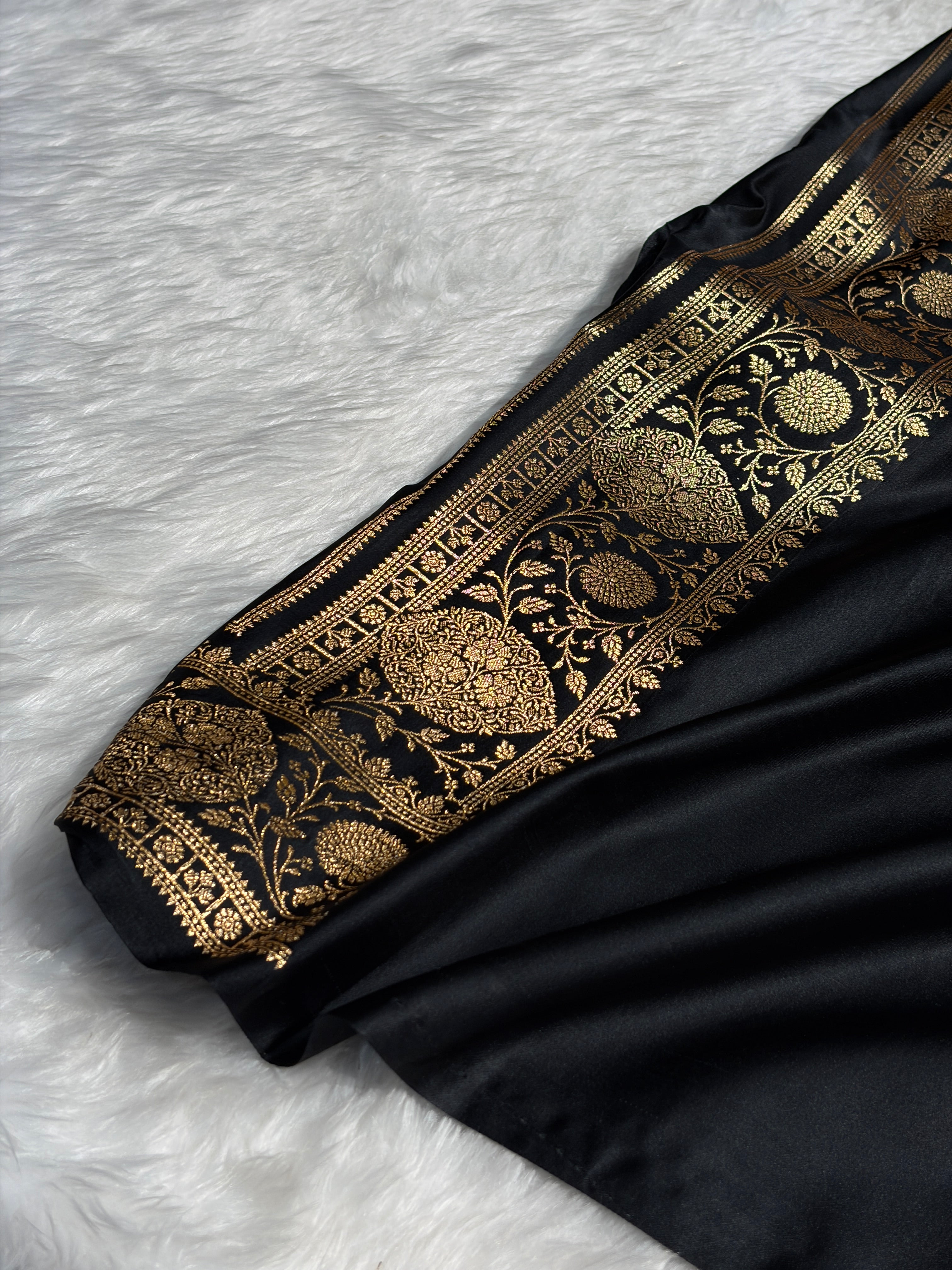 Banarasi Satin Katan Saree With Boota in Black Shades SK98