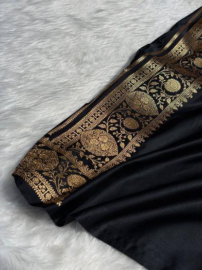 Banarasi Satin Katan Saree With Boota in Black Shades SK98