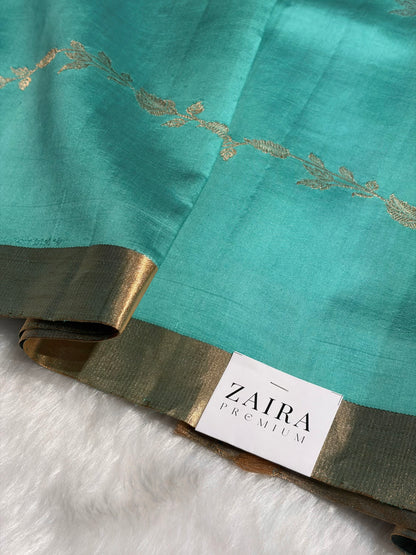 Sea Green Shades Handwoven Pure Raw Mango Silk RM-39