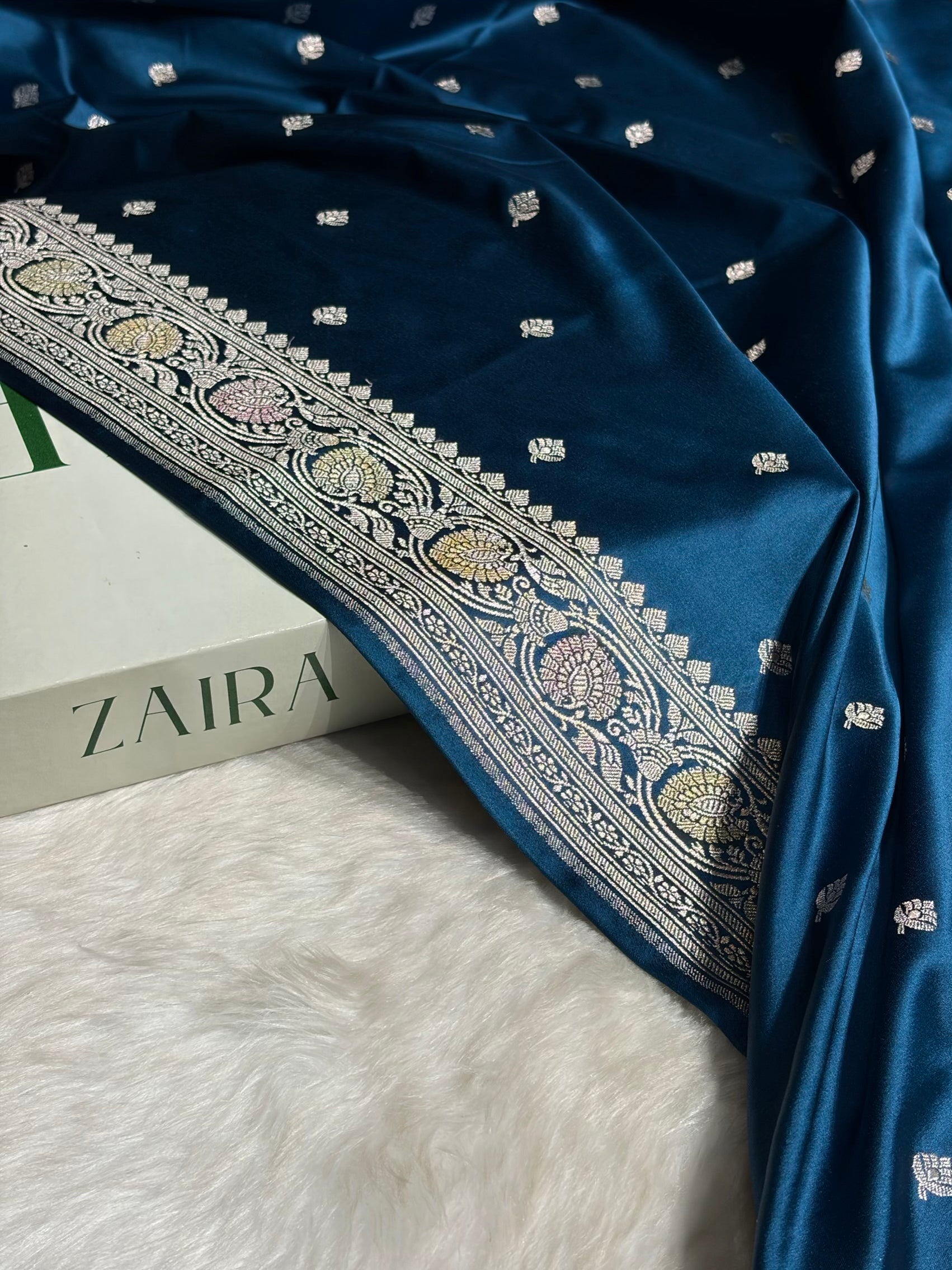 Banarasi German Blue Minakari Booti Mashru Silk Saree MS10