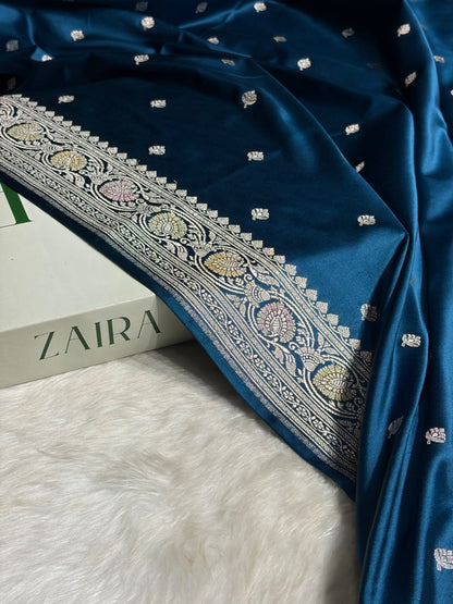 Banarasi German Blue Minakari Booti Mashru Silk Saree MS10