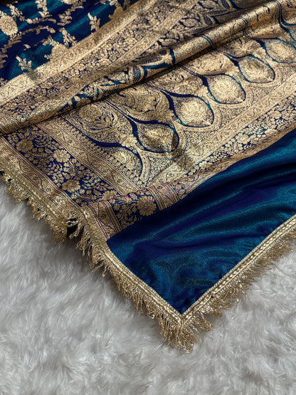 Peacock Banarasi Jaal Satin Silk Saree with gotta patti SSGP14