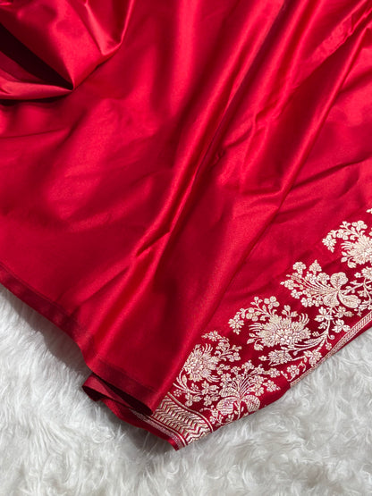 Maroon Shades Banarasi With Floral Border Mashru Silk Saree MSM-113