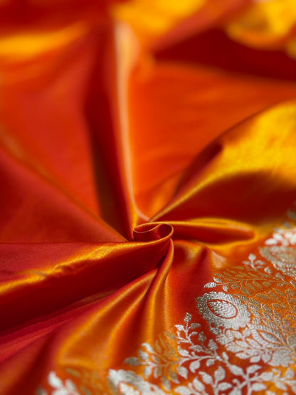 Ultra Light Weight Satin Silk Boota in Orange Shades SS31