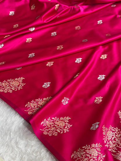 Cross Rani Shades Banarasi With Floral Border Mashru Silk Saree MSM-126