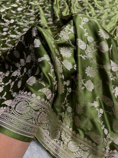 Mehendi Green Shades Jaal Mashru Silk Saree MCS42