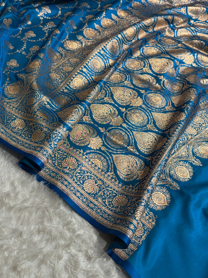 Satin Silk Saree Jaal in Firozi Shades SS23