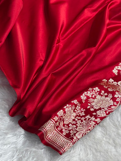 Red Shades Banarasi Boota Pattern Floral Mashru Silk Saree MSM-113