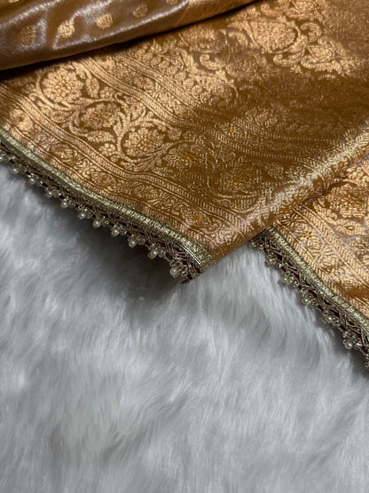 Banarasi Beige Booti With Gotta Patti satin Silk Saree SSGP01