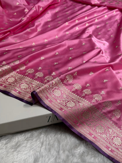 Banarasi Baby Pink Shades Floral Mashru Silk Saree MCS89