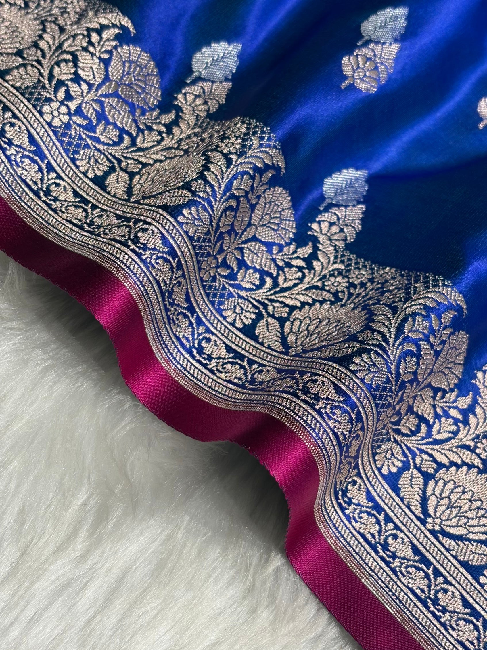 Royal Blue Shades Floral Booti Mashru Silk Saree MSM-69