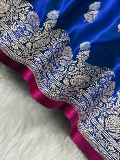 Royal Blue Shades Floral Booti Mashru Silk Saree MSM-69