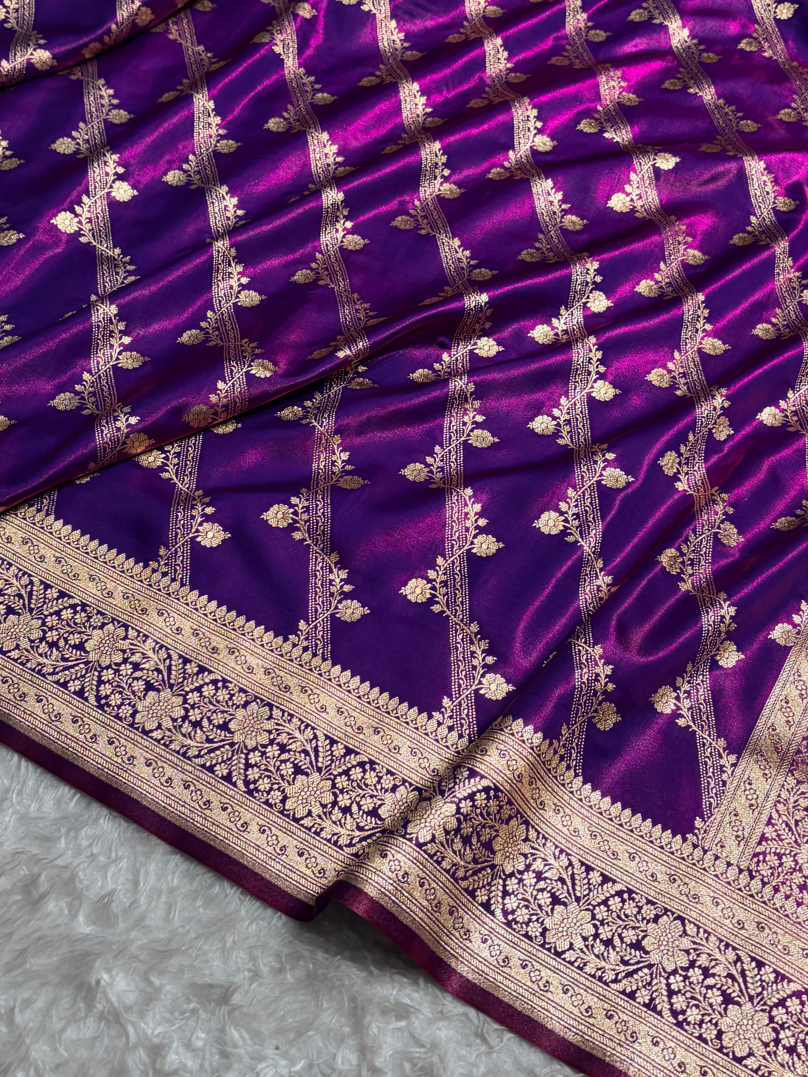 Cross Purple Shades Cross Pattern Banarasi Satin Silk Saree SS50