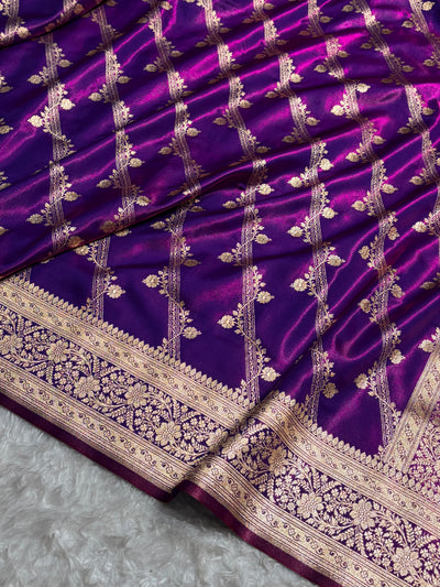 Cross Purple Shades Cross Pattern Banarasi Satin Silk Saree SS50