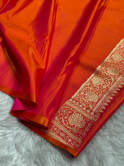 Satin Silk Saree Jaal in Pinkish Orange Shades SS23
