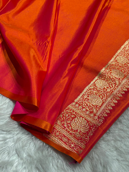 Satin Silk Saree Jaal in Pinkish Orange Shades SS23