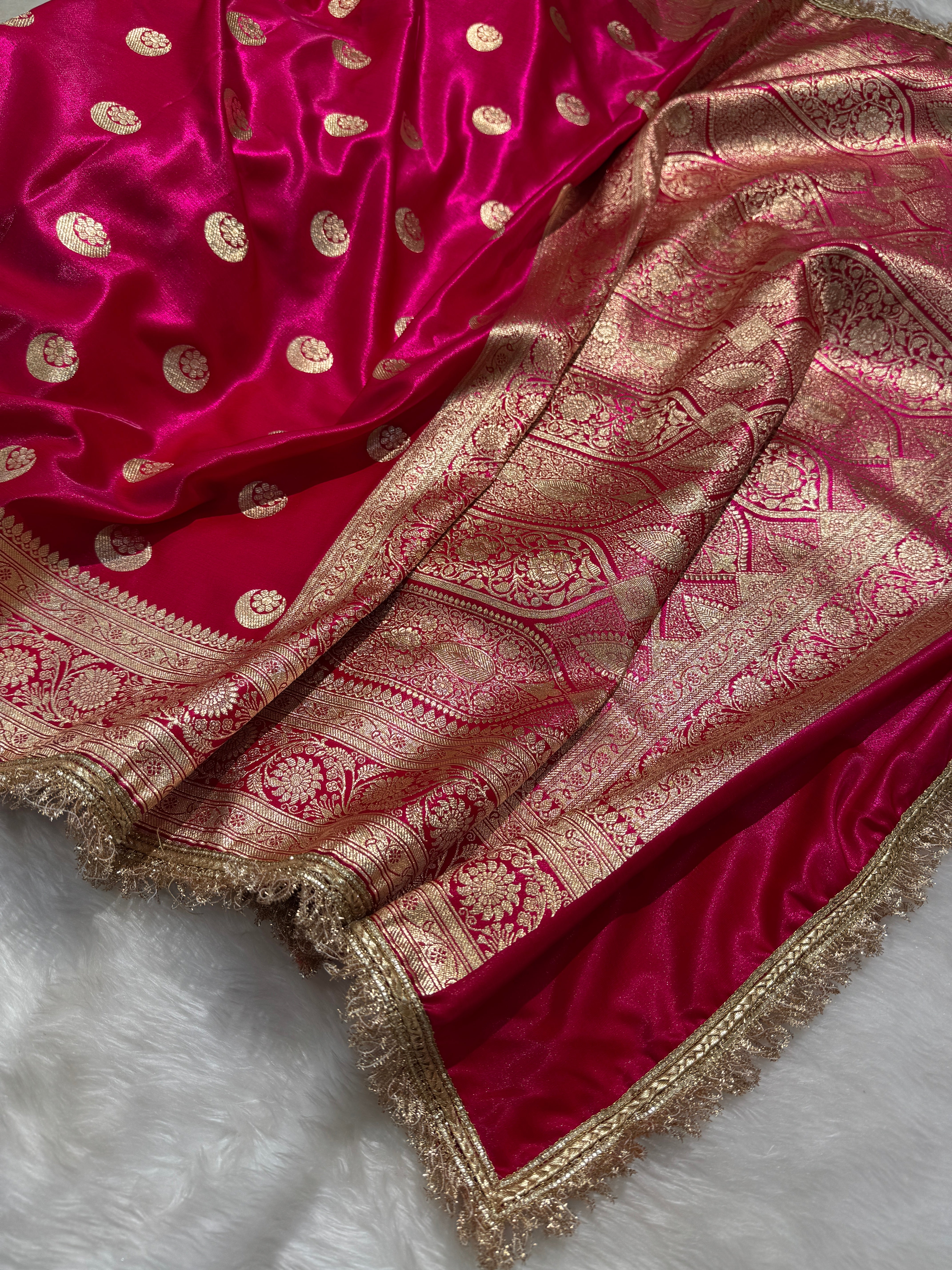 Rubi Pink Chand Tara Satin Silk Saree with gotta patti SSGP8