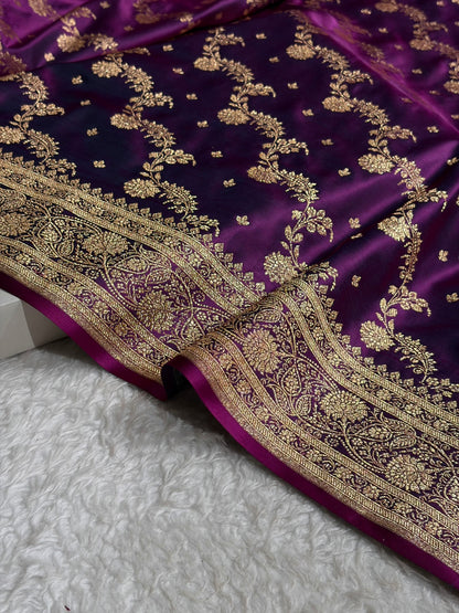 Banarasi Satin Katan Saree With Jaal Pattern in Cross Wine Shades SK121