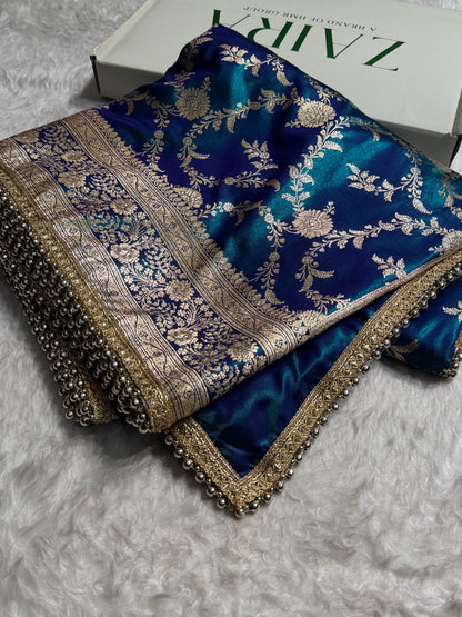 Peacock Jaal Satin Silk Saree with Gotta Patti