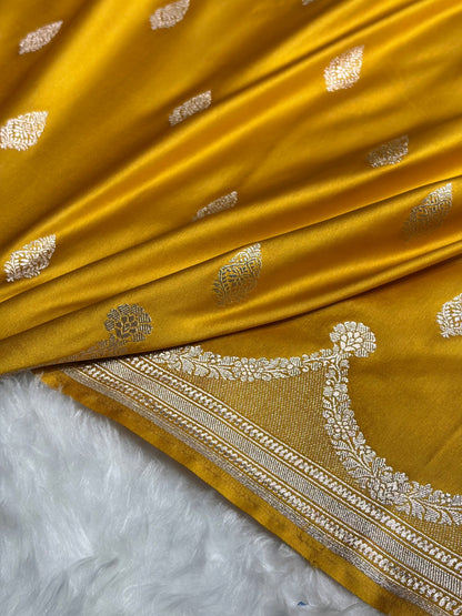 Mustard Gold Shades Scallop Mashru Silk Saree MS20