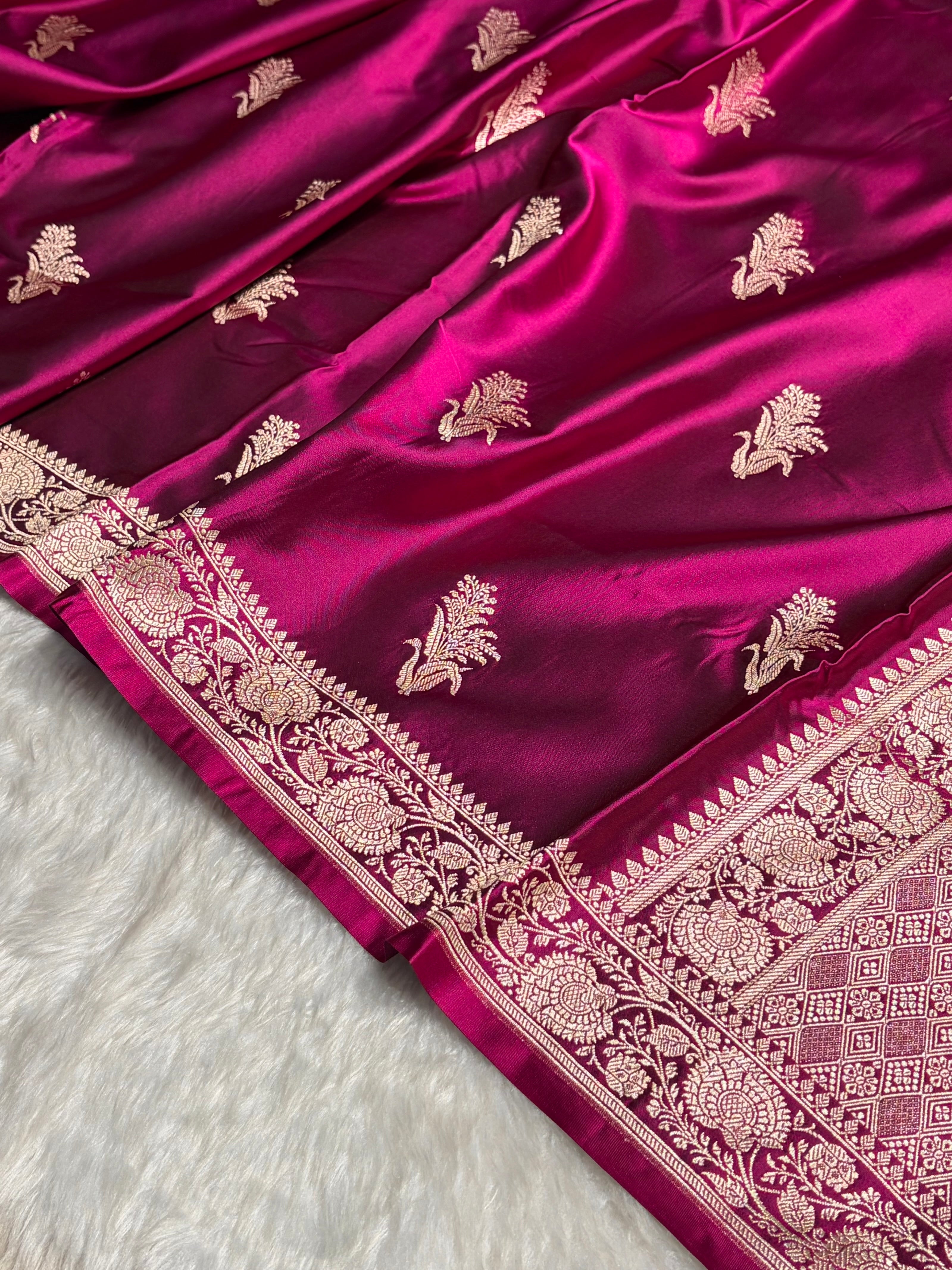 Wine Boota With Floral Border Mashru Silk Saree MSM-89
