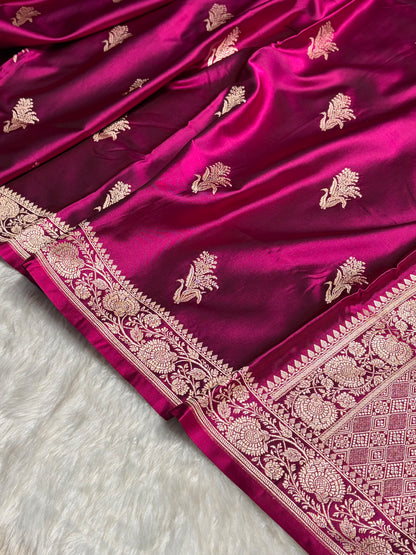 Wine Boota With Floral Border Mashru Silk Saree MSM-89