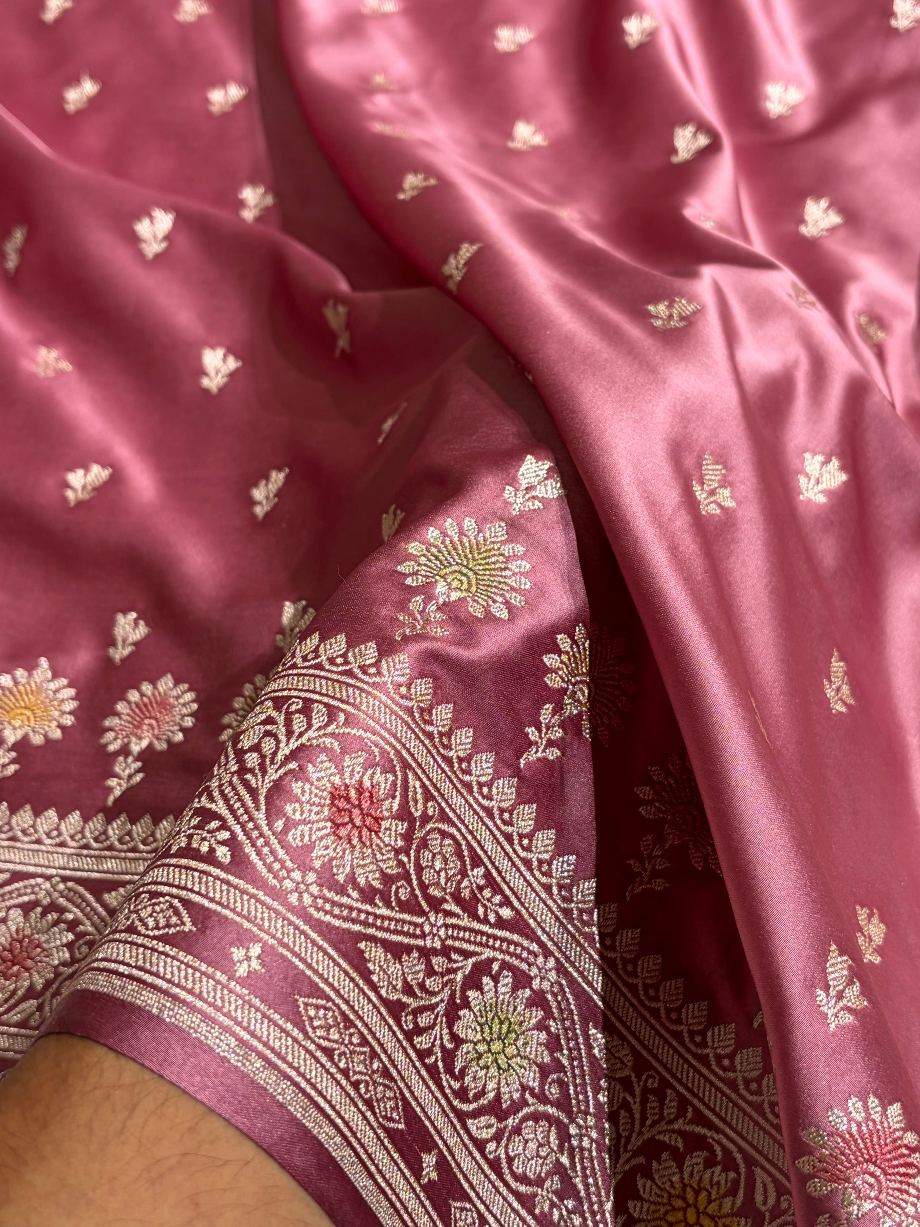 Banarasi Mauve Shades Minakari Booti Mashru Silk Saree MCS72