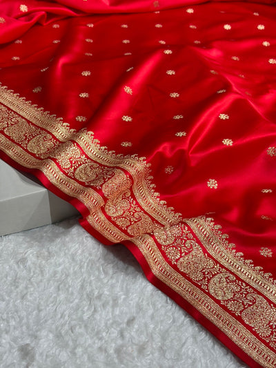 Banarasi Satin Katan Saree With Boota Pattern in Red Shades SK127