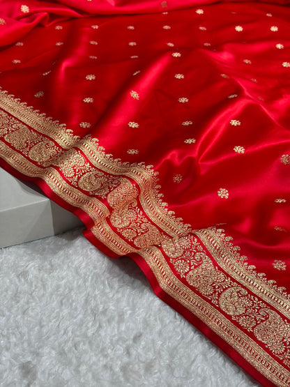 Banarasi Satin Katan Saree With Boota Pattern in Red Shades SK127