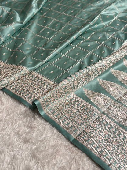 Sea Green Shades Banarasi With Floral Border Mashru Silk Saree MSM-124