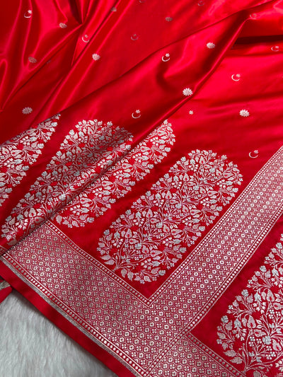 Red Shades Banarasi With Floral Minakari Pattern Mashru Silk Saree MSM-131