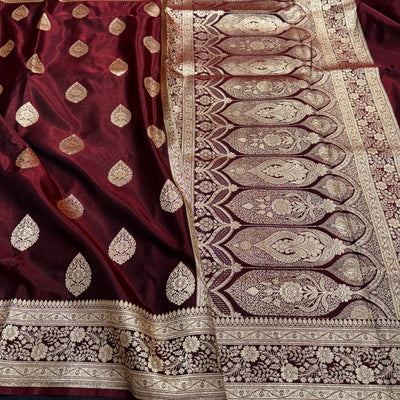Ultra Light Weight Satin Silk Maroon Boota SS05