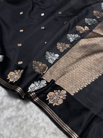 Black Shade Handwoven Kaduwa Pure Katan Raw Mango Silk RM-01