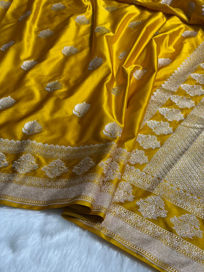 Mustard Gold Boota Motif Mashru Silk Saree MS43
