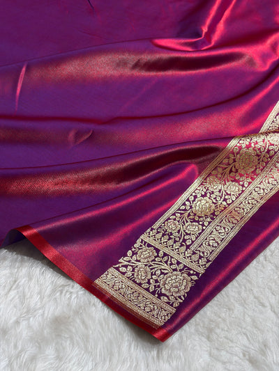 Banarasi Magentic Red Shades Booti Pattern Banarasi Satin Silk Saree SS63